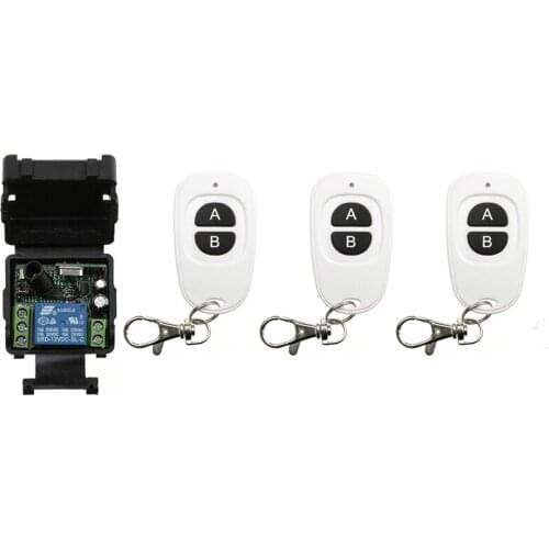 Xuanlongyuan DC12V 24V 1CH 10A RF Wireless Mini Switch Relay Receiver Remote Controllers & White AB keys Waterproof Transmitter