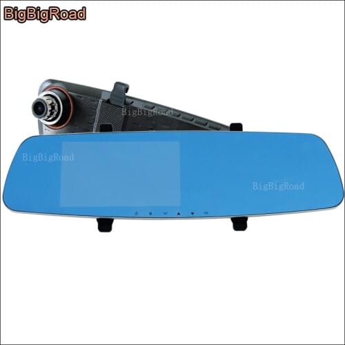 BigBigRoad For volkswagen tiguan caravelle Transporter t4 t5 t6 Car front Mirror DVR Blue Screen Video Recorder Dual Camera