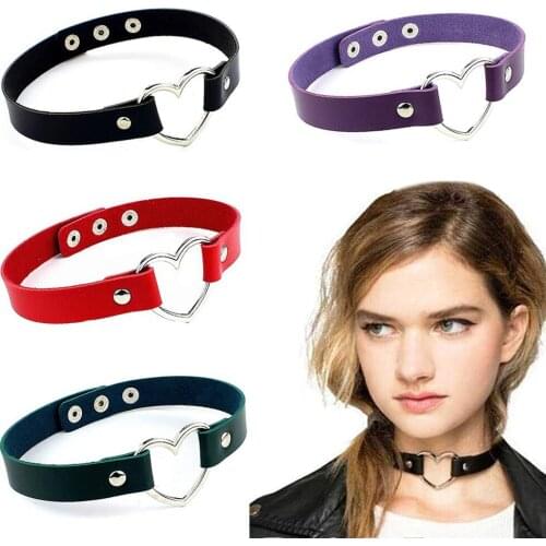 Hot PU Leather Punk Heart Studded Choker Necklace Adjustable Rivet Buckle Collar Necklace Gift for Women Jewelry