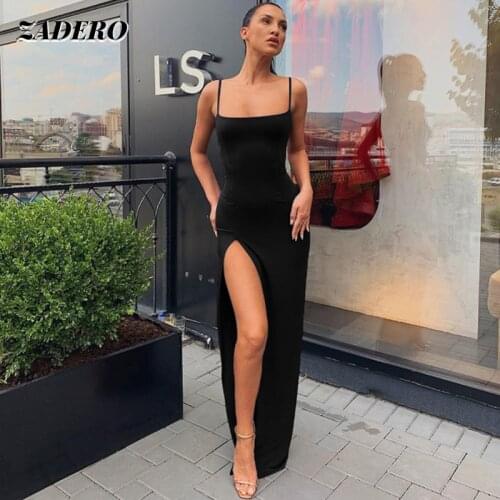 Dresses for Women 2021Sexy Backless Off Shoulder Halter Slim High Split Strap Long Dress Party Elegant Vestido Summer Club Black