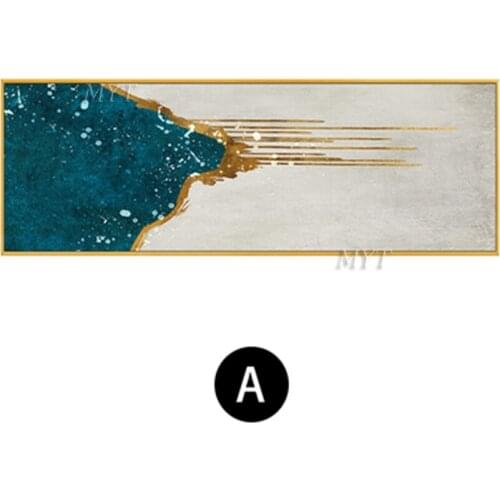 Gold Line Blue White Abstract Oil Painting Handpainted High Quality Wall Art Home Decor Picture Modern On Canvas Unframe