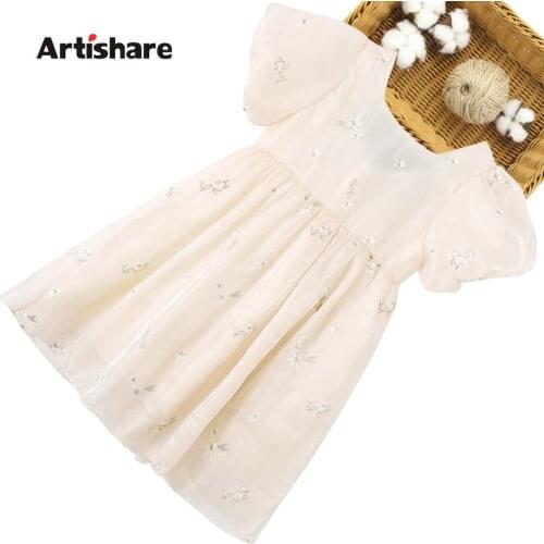 Summer Dresses For Girls Floral Pattern Dress Girls Mesh Dress For Kids Casual Style Costumes For Girls