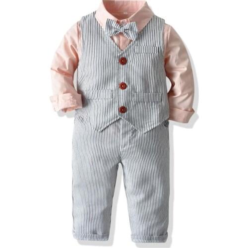 2020 Baby Suit Childrens Suits Baby Boys Business Suit Solid Shirt + Pants + Vast + Bow 4Pcs/Set For Boys For Party 1-6 Age
