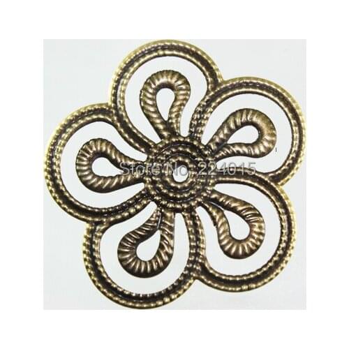 50pcs/lot 35*35mm Ancient Bronze Tone Flower Filigree Flower Wraps Findings Connectors Hair Jewelry Embellishments