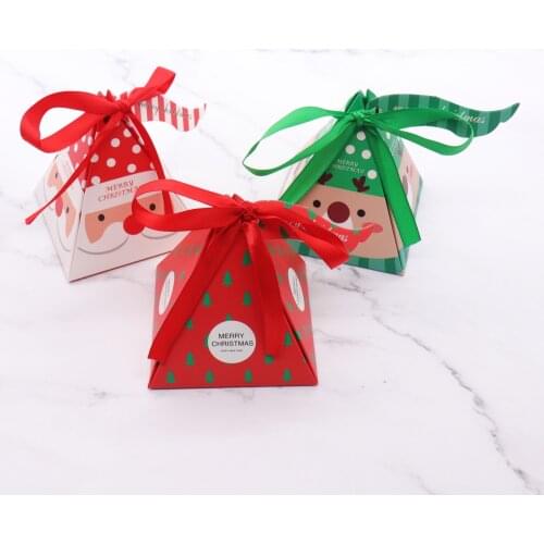 7.5x7.5x9.5cm 10 PCS/Set Merry Christmas Candy Box Bag Christmas Tree paper Santa Claus gift box pyramid party chocolate box