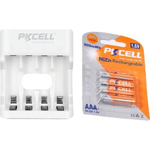 PKCELL 4Pcs AAA 1.6V 900mWh Ni-Zn AAA Rechargeable Battery batteries AAA pack with NiZn Charger for NIZN AA/AAA Battery