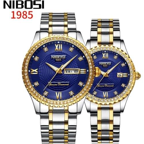 NIBOSI Couple Watch Mens Watches Top Brand Luxury Luminous Quartz Watch Women Ladies Dress Wristwatch Fashion Casual Lover Clock