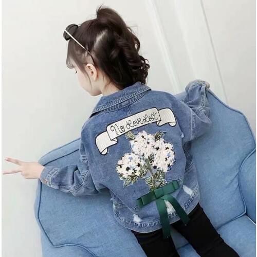 Kids Denim Jackets Spring Autumn baby jacket Girl Trench Jean Flower Embroidery Coat Children Outerwear Clothing Windbreaker