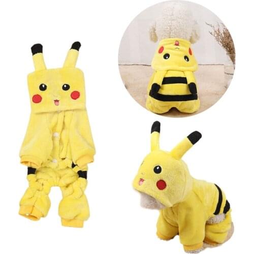 Pokemon Pikachu Coral Fleece Pet Clothes Cute Cartoon Pet Dog Clothes Autumn Winter Warm Soft Puppy Coat For Small Dog Clothes