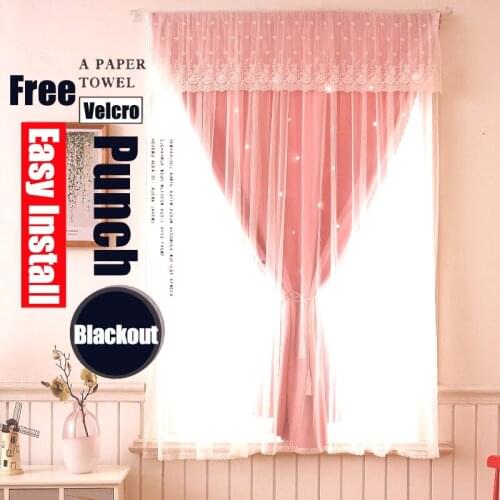 Ready-made window curtain Velcro Blackout Curtains Opaque for living room Girl bedroom home decor sheer Lace Tulle Punch Free