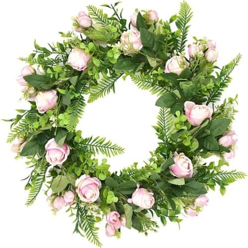 Artificial Rose Flower Wreath Spring Wreath for Front Door Wall Window Wedding Party Farmhouse Garden Office Home Decor