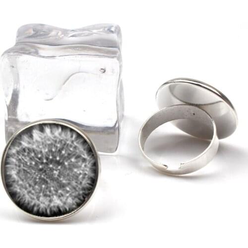 New Fashion Vintage Dandelion Ring Handmade Round Glass Dome Dandelion Seed Circle Wholesale Charm Men and Women Gifts Souvenir