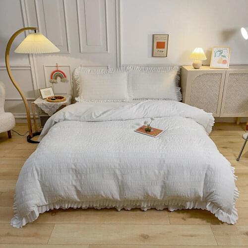 Seersucker Bed Cover Set Single/Double/Queen Size Bedclothes For Bedroom White Color Duvet Cover With Flat Sheet Bedding Sets
