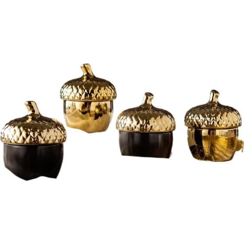Danish Design Creative Sealing Storage Jar Pine Cone Gold Ceramic Jewelry Storage Box Gold-plated Christmas Xmas New Year Gifts