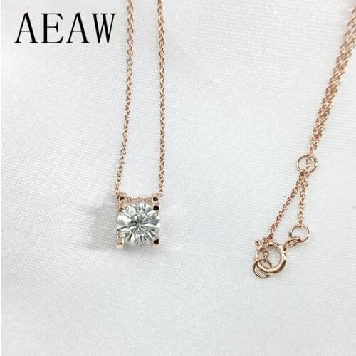 1.0ct 6.5mm VVS1 DEF Round Cut 14K Rose Gold Moissanite Pendant With 14K Gold Chain Necklace For Women in Fine Jewelry