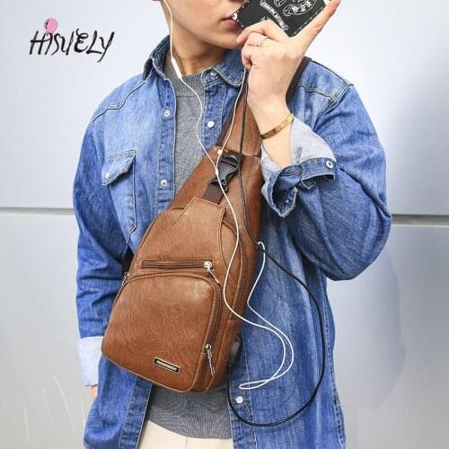 HISUELY 2021 Multifunction Outdoor USB Pack Men Leather Shoulder Bag Crossbody Messengers Chest Bag Business Travel Daypack Male