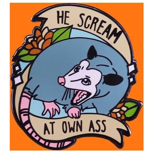 He Scream AT Own ASS Enamel Pins Funny Animal Mouse Metal Cartoon Brooch Hat Bag Collar Lapel Badges Men Women Fashion Jewelry