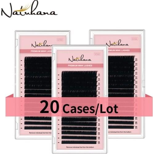 NATUHANA Wholesale 20Cases/Lot 16rows 8~15mm Mix Natural Mink Soft Eyelash Extension Premium Individual Fake False Eye Lashes