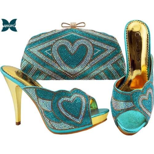 Sky Blue Color Italian design Shoe with Matching Bags High Quality African Shoe and Bag Set for Party In Women Nigerian Shoes