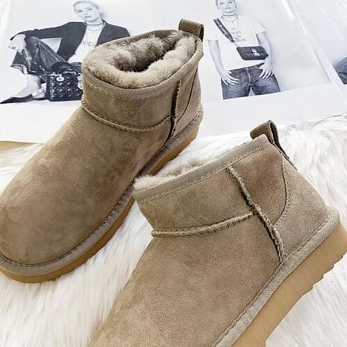 2020 New Warm Women Snow Boots Fashion Ankle Boots Woman Genuine Leather Snow Boots Women 100% Natural Wool Winter Boots