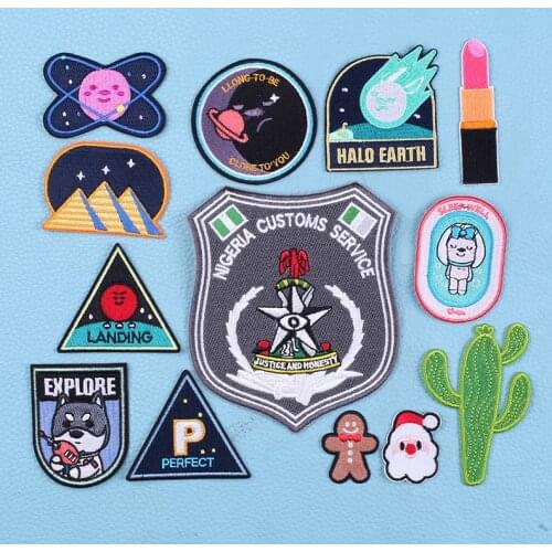 Cute Animals Embroidered Patches for Clothing Space Sewing Application Sew on Patch Diy Iron-on Applique Stripes on Clothes Set