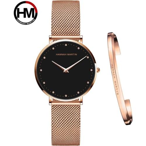 A Set Bracelet Original Japanese Quartz Movement Waterproof Ladies Watch Fashion Creative Stainless Steel Mesh Band Watch Women