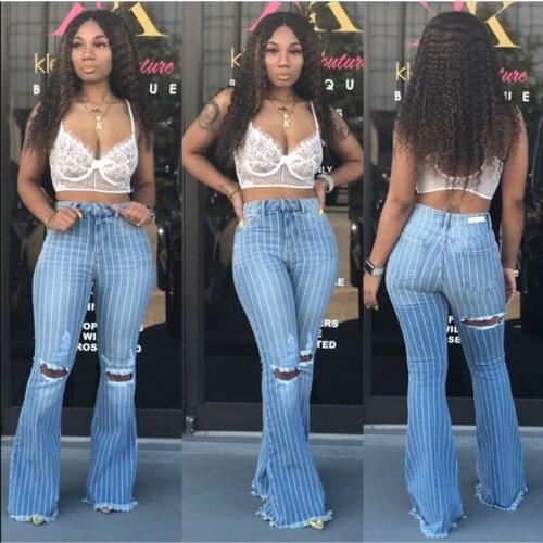Autumn Flare Jeans Pants Women Vintage Denim Ladies Jeans Women Stretch Ripped Tassel Pocket Trousers Plus Size Wide Leg Jeans