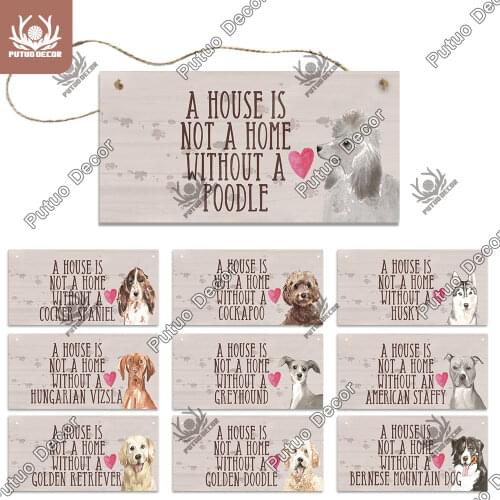 Putuo Decor Pet Dog Love Gifts Wood Plaque Sign Wooden Hanging Signs for Dog House Decor Wooden Plaques for Wall Decor
