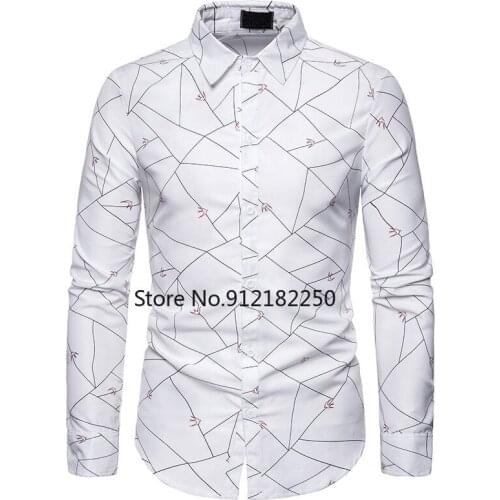 White Animal Printed Shirt Men Business Casual Chemise Homme 2021 Brand Slim Fit Long Sleeve Mens Dress Shirts Tuxedo Shirt