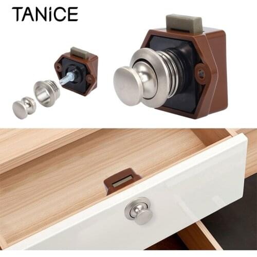 TANiCE Push Lock Button Drawer Cupboard Door Catch Lock Latch Knob Caravan Cabinet Lock For 15-20mm Thickness Doors Drawers