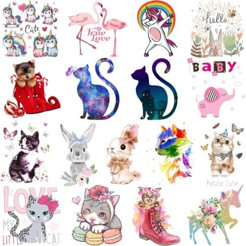 Prajna Heat Transfers Vinyl Cute Cat Parches Iron On Transfers For Clothing DIY Cartoon Rabbit Thermal Stickers On Baby Clothes
