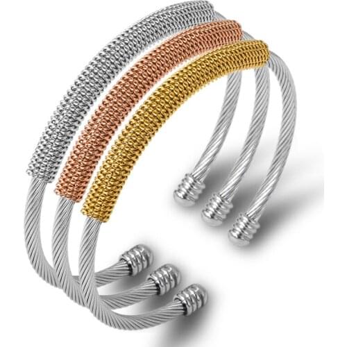 Stainless Steel Cable Wire Open Bracelets Simple Adjustable Wristband Cuff Bracelet Bangles For Women Jewelry Accessories Gift