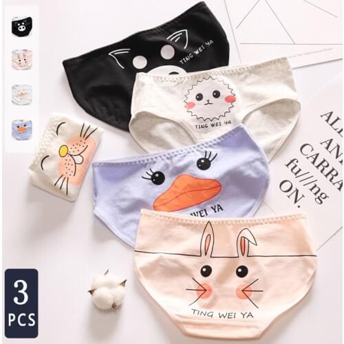 Norns cute cartoon printed panties ladies mid-waist cotton crotch bag hip breathable briefs