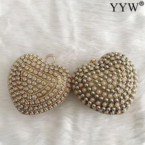 Rhinestone Heart Shape Evening Bags Gold Clutch 2021 Bridal Clutches Bag Lovely Wedding Bag With Stone Beading Summer Hand Bags