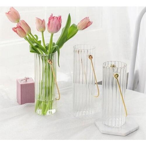 Nordic Vase Fresh Simple Metal Hand Stripe Transparent Glass Vases Flower Arrangement Hydroponic Home Furnishings декор комнаты