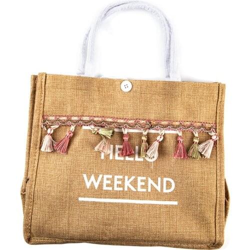Large Capacity Lady Tassel Shoulder Bag Women Summer Beach Bags Handbags Big Letter Linen Totes Casual Girls Travel Shopping Bag