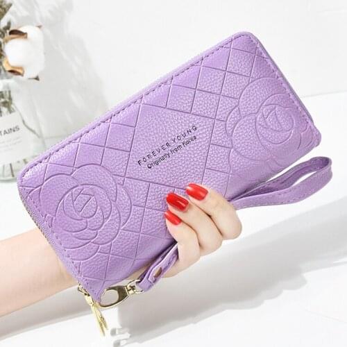 Wallet Double Zipper Lady Purses Cards ID Holder Money Bags Female Coin Purse Pocket Clutch Women Long Wristlet Flower Wallet