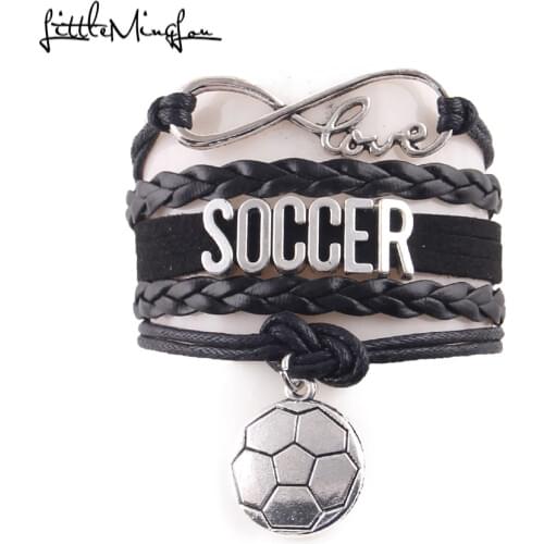 Infinity love soccer mom women bracelet stacks soccer charm leather wrap men bracelets & bangles for women jewelry accessories