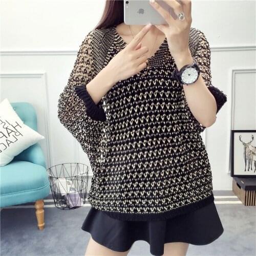 Casual Female Sweater Pullover v-neck Loose hollow-out Big Yards Batwing Sleeve Clothes Vestidos