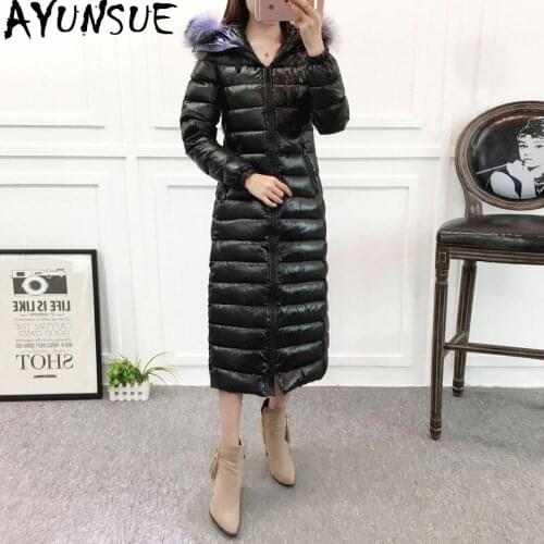 Womens Winter Down Jackets Long Coat 90% Duck Down Jacket Woman Hooded Fox Fur Collar Warm Puffer Jacket Slim JL-1806 KJ2624