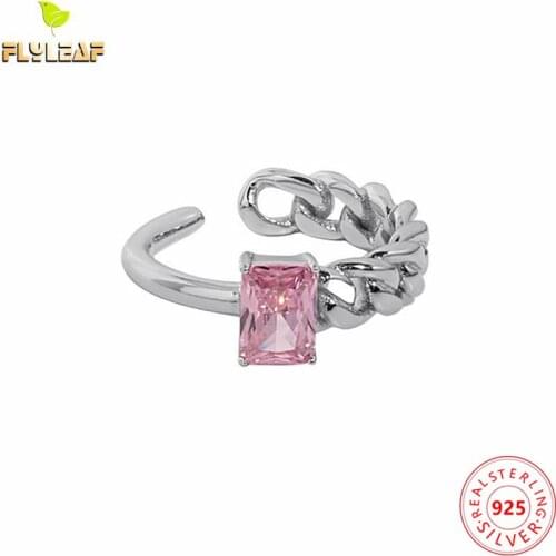 925 Sterling Silver AAA Pink Zircon Twist Chain Open Rings For Women Light luxury women Fine jewelry