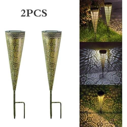 2 Pcs Solar Lawn Lamp Hollow Cone Iron LED Light Waterproof Garden Light For Outdoor Garden Decor Backyard Patio Walkway