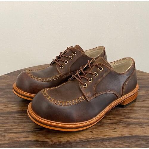 Yomior 2021 Vintage Handmade Casual Men Shoes Wedge British Quality Cow Leather Ankle Boots Tooling Round Toe Motorcycle Boots