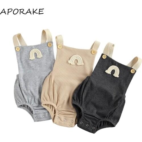 2021 0-18M Cute Newborn Baby Girl Romper String Rainbow Sleeveless Square Collar Backless Summer Playsut One Piece Outfit