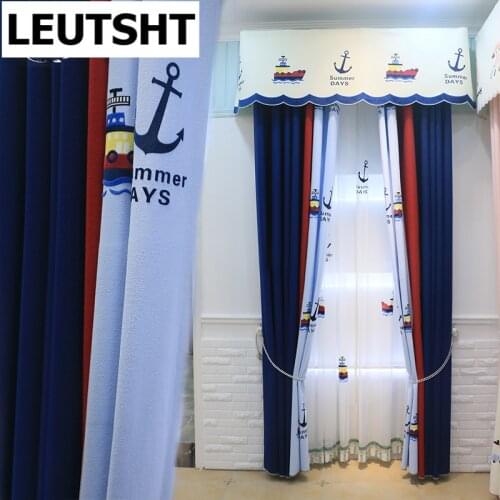 2021 Modern Cartoon Mediterranean Sailing Boat Blackout Curtains for Childrens Room Boys Bedroom Blackout Curtains Custom