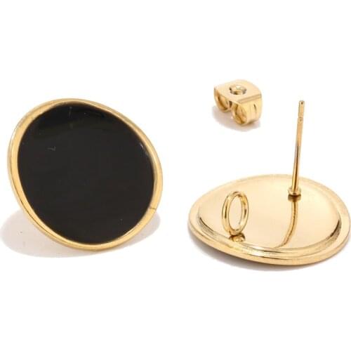 6pcs Black Red Enamel Round Stud Ear Post Stainless Steel Gold Tone Earring Findings for Jewelry Making