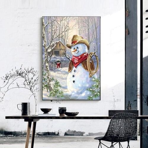 Diamond Painting Needlework Full Diamond "Winter Snow Cowboy" Embroidery Cube Rhinestones Decoration Christmas Mosaic Gift TY295