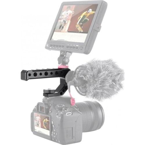 Aluminum Alloy Camera Handle Grip Video Stabilizing Rig w/ 3 Cold Shoe Adapters Mount Monitor LED Light Easy Mounting