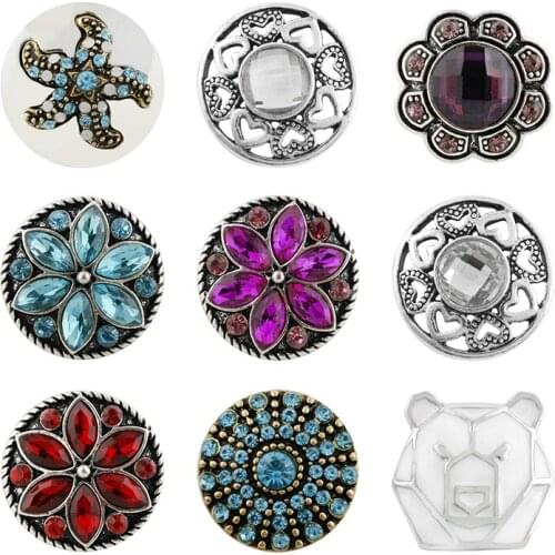 Love Rhinestone Flower 20mm Metal snap button jewelry DIY bracelet KD1051
