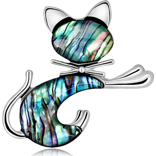 Natural Shell Cat Brooches Women Men Banquet Alloy Animal Pins For Suits Dress Decorations Fashion Hat Scarf Pins Corsage AL333